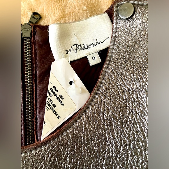 Gunmetal and Chocolate soft lamb leather tank dress by Philip Lim - NWT, size 0 - Picture 4 of 11